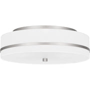 Quoizel Belotte 15in 3-Light Flush Mount | Transitional Brushed Nickel and Off White Fabric | Hallway & Bedroom Ceiling Light | Model QFL6180BN