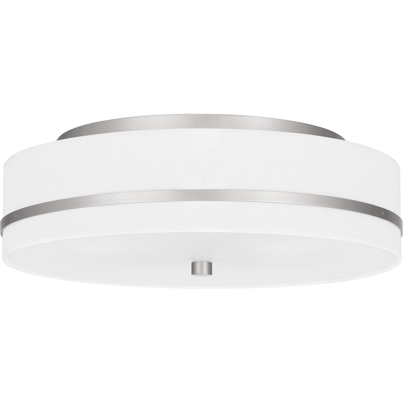 Quoizel Belotte 15in 3-Light Flush Mount | Transitional Brushed Nickel and Off White Fabric | Hallway & Bedroom Ceiling Light | Model QFL6180BN