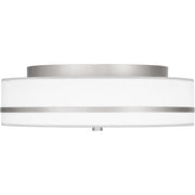 Quoizel Belotte 15in 3-Light Flush Mount | Transitional Brushed Nickel and Off White Fabric | Hallway & Bedroom Ceiling Light | Model QFL6180BN