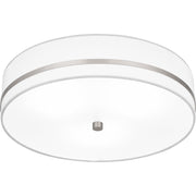 Quoizel Belotte 15in 3-Light Flush Mount | Transitional Brushed Nickel and Off White Fabric | Hallway & Bedroom Ceiling Light | Model QFL6180BN