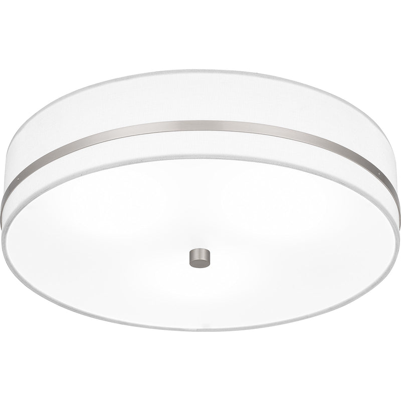 Quoizel Belotte 15in 3-Light Flush Mount | Transitional Brushed Nickel and Off White Fabric | Hallway & Bedroom Ceiling Light | Model QFL6180BN