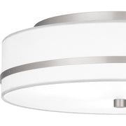 Quoizel Belotte 15in 3-Light Flush Mount | Transitional Brushed Nickel and Off White Fabric | Hallway & Bedroom Ceiling Light | Model QFL6180BN