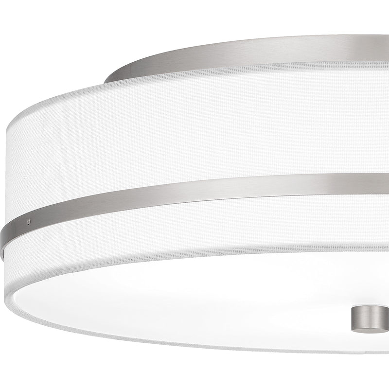 Quoizel Belotte 15in 3-Light Flush Mount | Transitional Brushed Nickel and Off White Fabric | Hallway & Bedroom Ceiling Light | Model QFL6180BN