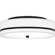 Quoizel Belotte 15in 3-Light Flush Mount | Transitional Matte Black and Off White Fabric | Hallway & Bedroom Ceiling Light | Model QFL6180MBK