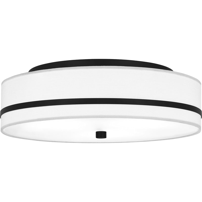 Quoizel Belotte 15in 3-Light Flush Mount | Transitional Matte Black and Off White Fabric | Hallway & Bedroom Ceiling Light | Model QFL6180MBK