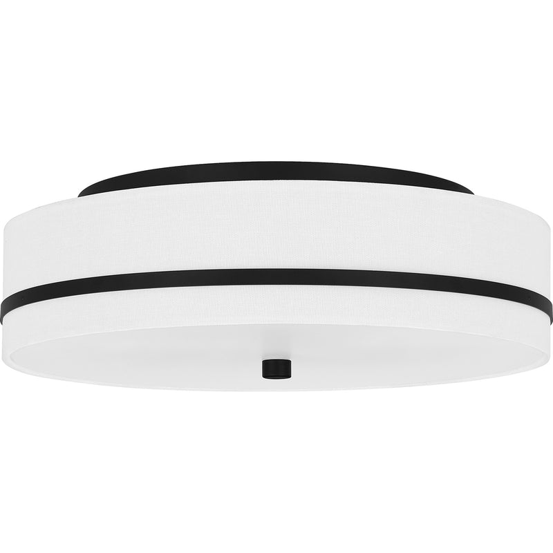 Quoizel Belotte 15in 3-Light Flush Mount | Transitional Matte Black and Off White Fabric | Hallway & Bedroom Ceiling Light | Model QFL6180MBK