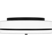 Quoizel Belotte 15in 3-Light Flush Mount | Transitional Matte Black and Off White Fabric | Hallway & Bedroom Ceiling Light | Model QFL6180MBK
