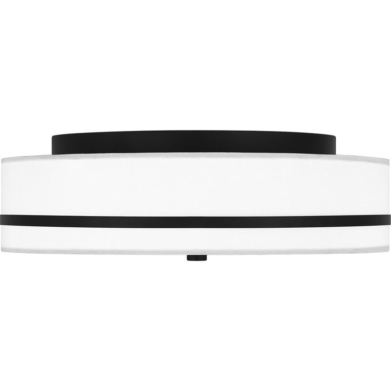 Quoizel Belotte 15in 3-Light Flush Mount | Transitional Matte Black and Off White Fabric | Hallway & Bedroom Ceiling Light | Model QFL6180MBK
