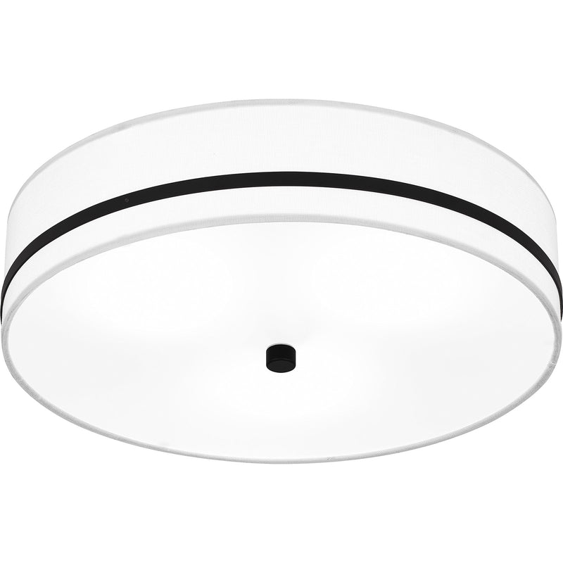 Quoizel Belotte 15in 3-Light Flush Mount | Transitional Matte Black and Off White Fabric | Hallway & Bedroom Ceiling Light | Model QFL6180MBK