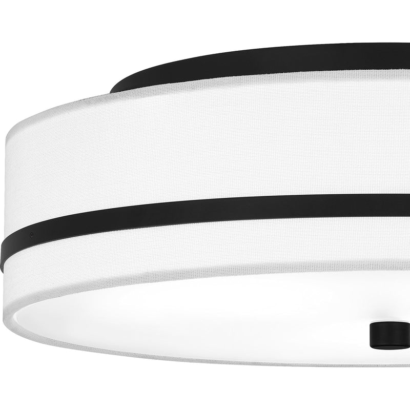 Quoizel Belotte 15in 3-Light Flush Mount | Transitional Matte Black and Off White Fabric | Hallway & Bedroom Ceiling Light | Model QFL6180MBK