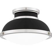 Quoizel Tobias 14in 2-Light Flush Mount | Industrial Matte Black and Etched Glass | Hallway & Home Office | 14 x 14 x 8.75 in | Model QFL6184MBK