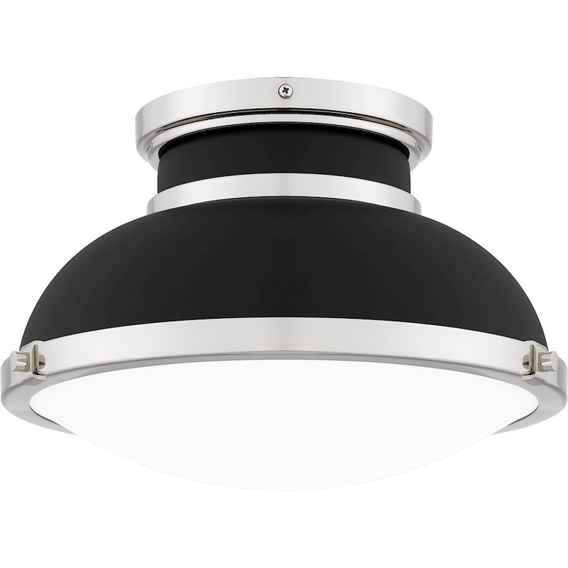 Quoizel Tobias 14in 2-Light Flush Mount | Industrial Matte Black and Etched Glass | Hallway & Home Office | 14 x 14 x 8.75 in | Model QFL6184MBK