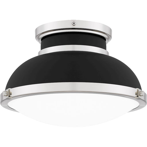 Quoizel Tobias 14in 2-Light Flush Mount | Industrial Matte Black and Etched Glass | Hallway & Home Office | 14 x 14 x 8.75 in | Model QFL6184MBK