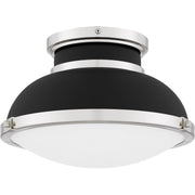 Quoizel Tobias 14in 2-Light Flush Mount | Industrial Matte Black and Etched Glass | Hallway & Home Office | 14 x 14 x 8.75 in | Model QFL6184MBK