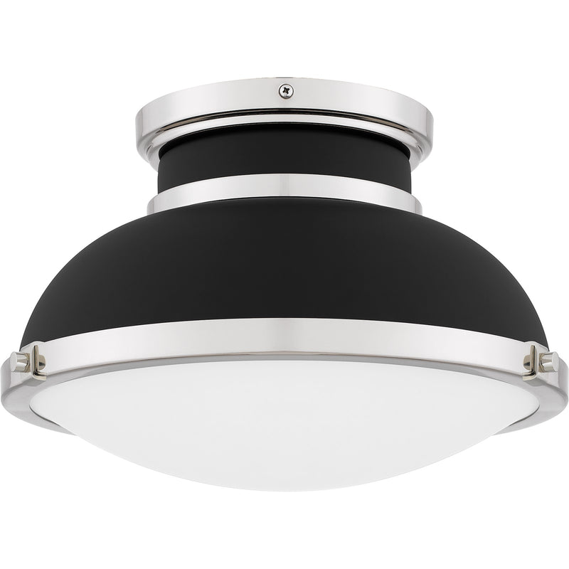 Quoizel Tobias 14in 2-Light Flush Mount | Industrial Matte Black and Etched Glass | Hallway & Home Office | 14 x 14 x 8.75 in | Model QFL6184MBK