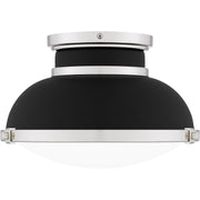Quoizel Tobias 14in 2-Light Flush Mount | Industrial Matte Black and Etched Glass | Hallway & Home Office | 14 x 14 x 8.75 in | Model QFL6184MBK