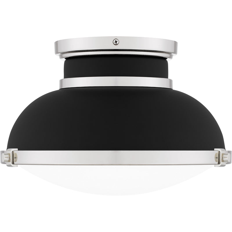 Quoizel Tobias 14in 2-Light Flush Mount | Industrial Matte Black and Etched Glass | Hallway & Home Office | 14 x 14 x 8.75 in | Model QFL6184MBK