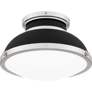Quoizel Tobias 14in 2-Light Flush Mount | Industrial Matte Black and Etched Glass | Hallway & Home Office | 14 x 14 x 8.75 in | Model QFL6184MBK