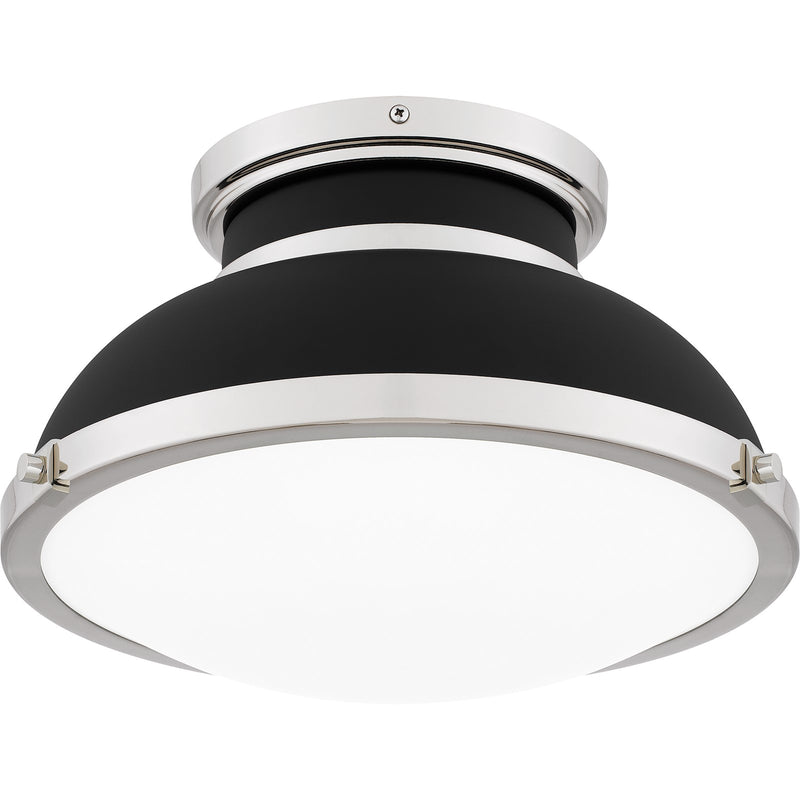 Quoizel Tobias 14in 2-Light Flush Mount | Industrial Matte Black and Etched Glass | Hallway & Home Office | 14 x 14 x 8.75 in | Model QFL6184MBK