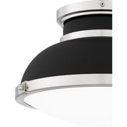 Quoizel Tobias 14in 2-Light Flush Mount | Industrial Matte Black and Etched Glass | Hallway & Home Office | 14 x 14 x 8.75 in | Model QFL6184MBK
