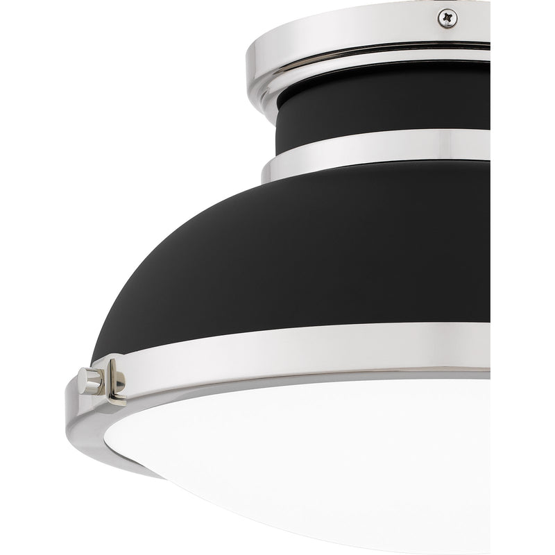 Quoizel Tobias 14in 2-Light Flush Mount | Industrial Matte Black and Etched Glass | Hallway & Home Office | 14 x 14 x 8.75 in | Model QFL6184MBK