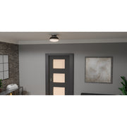 Quoizel Tobias 14in 2-Light Flush Mount | Industrial Matte Black and Etched Glass | Hallway & Home Office | 14 x 14 x 8.75 in | Model QFL6184MBK
