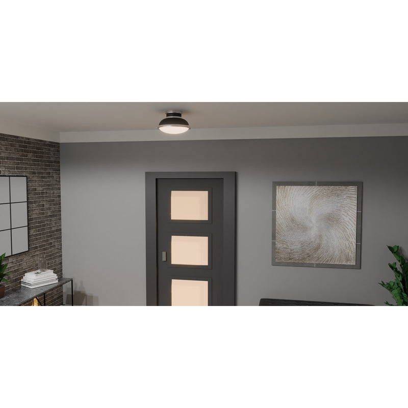 Quoizel Tobias 14in 2-Light Flush Mount | Industrial Matte Black and Etched Glass | Hallway & Home Office | 14 x 14 x 8.75 in | Model QFL6184MBK