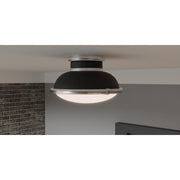 Quoizel Tobias 14in 2-Light Flush Mount | Industrial Matte Black and Etched Glass | Hallway & Home Office | 14 x 14 x 8.75 in | Model QFL6184MBK