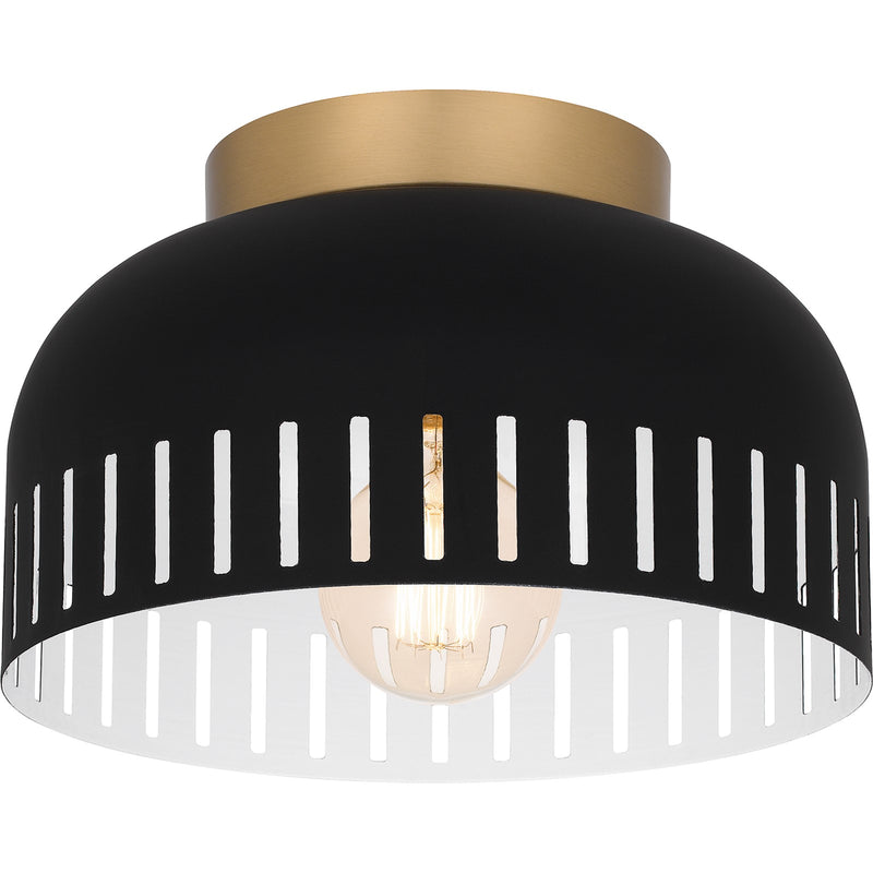 Quoizel Keagan 11in 1-Light Flush Mount | Modern Matte Black and Metal Dome | Hallway & Entryway | 11 x 11 x 7 in | Model QFL6208MBK