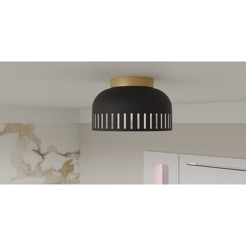 Quoizel Keagan 11in 1-Light Flush Mount | Modern Matte Black and Metal Dome | Hallway & Entryway | 11 x 11 x 7 in | Model QFL6208MBK