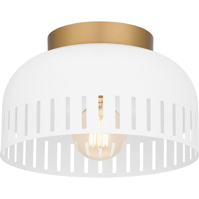 Quoizel Keagan 11in 1-Light Flush Mount | Modern Matte White and Metal Dome | Hallway & Entryway | 11 x 11 x 7 in | Model QFL6208W