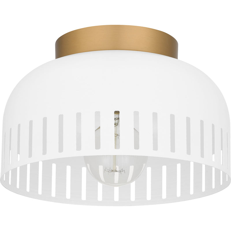 Quoizel Keagan 11in 1-Light Flush Mount | Modern Matte White and Metal Dome | Hallway & Entryway | 11 x 11 x 7 in | Model QFL6208W