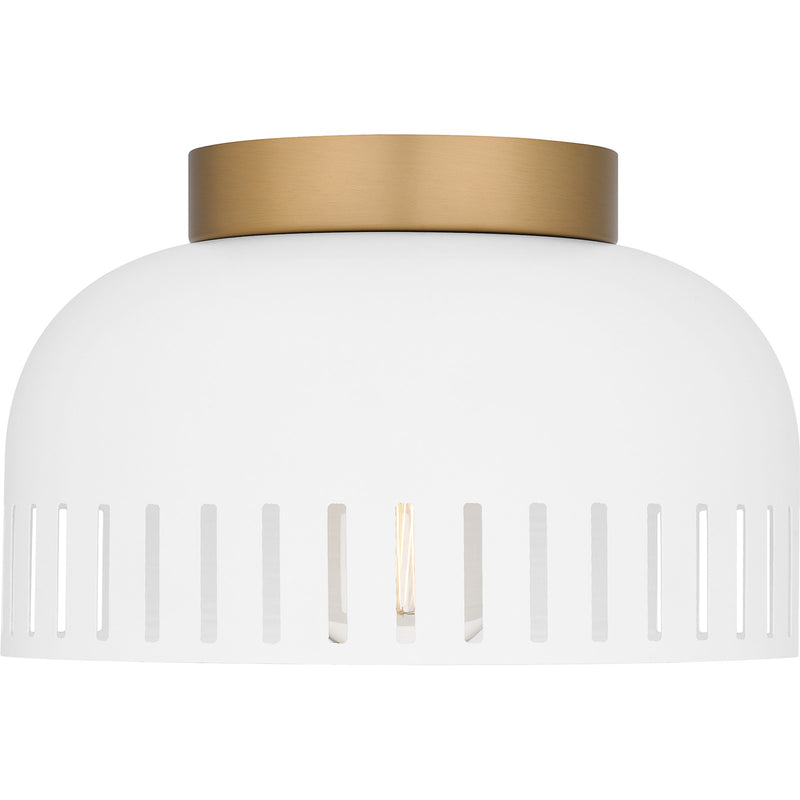 Quoizel Keagan 11in 1-Light Flush Mount | Modern Matte White and Metal Dome | Hallway & Entryway | 11 x 11 x 7 in | Model QFL6208W