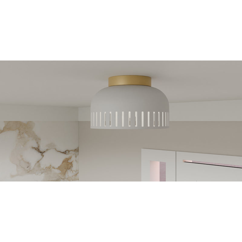 Quoizel Keagan 11in 1-Light Flush Mount | Modern Matte White and Metal Dome | Hallway & Entryway | 11 x 11 x 7 in | Model QFL6208W