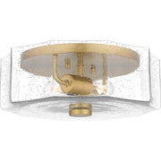 Quoizel Kaplan 14in 2-Light Flush Mount | Transitional Aged Brass and Clear Seedy Glass | Bedroom & Hallway | 14 x 14 x 5.25 in | Model QFL6222AB