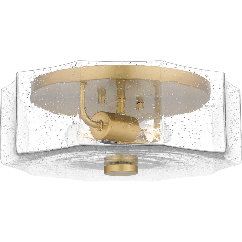 Quoizel Kaplan 14in 2-Light Flush Mount | Transitional Aged Brass and Clear Seedy Glass | Bedroom & Hallway | 14 x 14 x 5.25 in | Model QFL6222AB