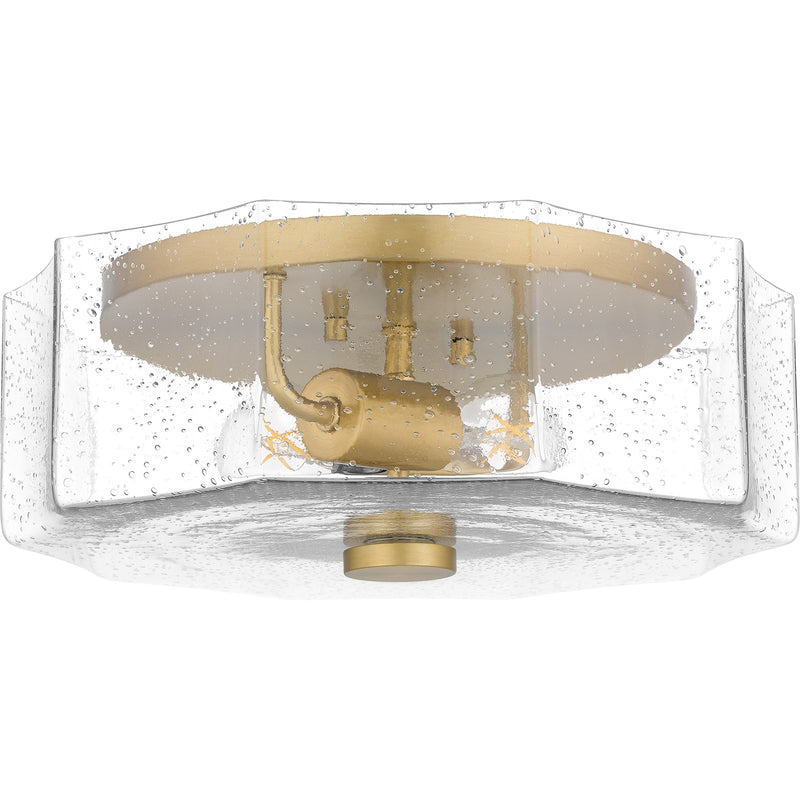 Quoizel Kaplan 14in 2-Light Flush Mount | Transitional Aged Brass and Clear Seedy Glass | Bedroom & Hallway | 14 x 14 x 5.25 in | Model QFL6222AB