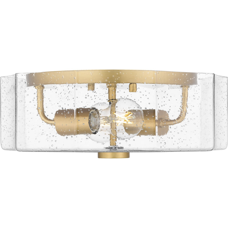 Quoizel Kaplan 14in 2-Light Flush Mount | Transitional Aged Brass and Clear Seedy Glass | Bedroom & Hallway | 14 x 14 x 5.25 in | Model QFL6222AB