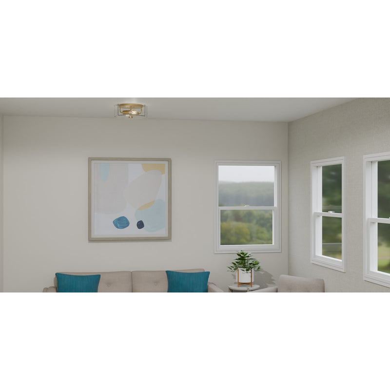 Quoizel Kaplan 14in 2-Light Flush Mount | Transitional Aged Brass and Clear Seedy Glass | Bedroom & Hallway | 14 x 14 x 5.25 in | Model QFL6222AB
