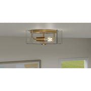 Quoizel Kaplan 14in 2-Light Flush Mount | Transitional Aged Brass and Clear Seedy Glass | Bedroom & Hallway | 14 x 14 x 5.25 in | Model QFL6222AB