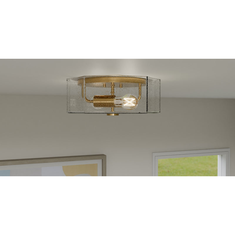 Quoizel Kaplan 14in 2-Light Flush Mount | Transitional Aged Brass and Clear Seedy Glass | Bedroom & Hallway | 14 x 14 x 5.25 in | Model QFL6222AB