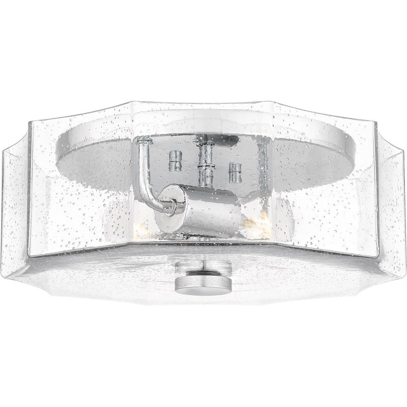 Quoizel Kaplan 14in 2-Light Flush Mount | Transitional Polished Chrome and Clear Seedy Glass | Bedroom & Hallway | 14 x 14 x 5.25 in | Model QFL6222C