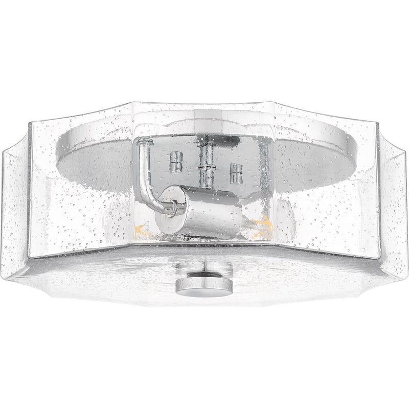 Quoizel Kaplan 14in 2-Light Flush Mount | Transitional Polished Chrome and Clear Seedy Glass | Bedroom & Hallway | 14 x 14 x 5.25 in | Model QFL6222C