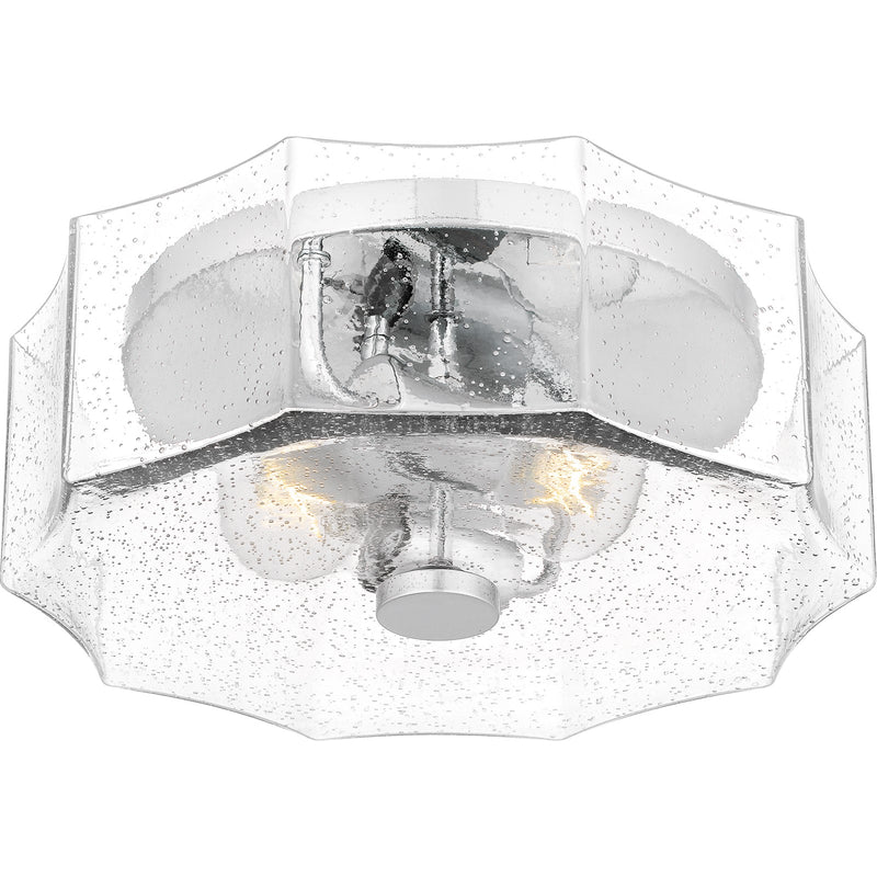 Quoizel Kaplan 14in 2-Light Flush Mount | Transitional Polished Chrome and Clear Seedy Glass | Bedroom & Hallway | 14 x 14 x 5.25 in | Model QFL6222C