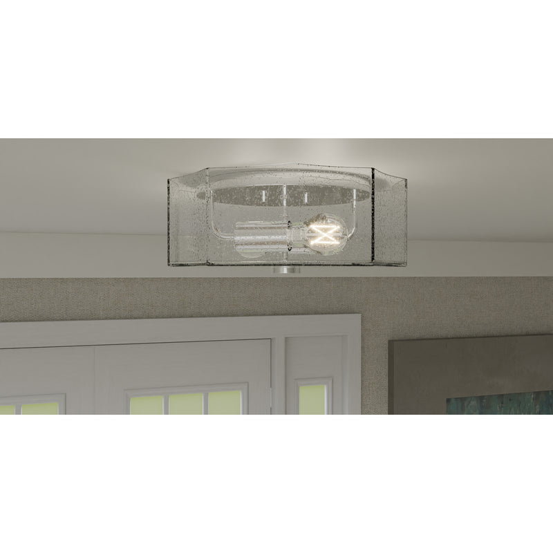Quoizel Kaplan 14in 2-Light Flush Mount | Transitional Polished Chrome and Clear Seedy Glass | Bedroom & Hallway | 14 x 14 x 5.25 in | Model QFL6222C