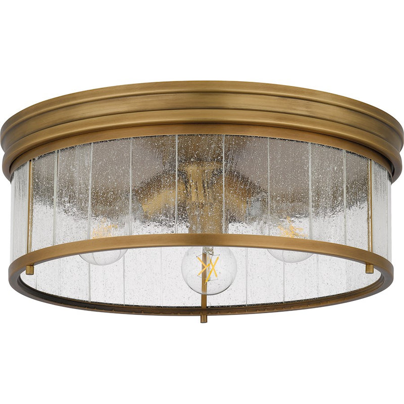 Quoizel Theodora 3 Light Flush Mount, Brass/Clear Seedy Glass