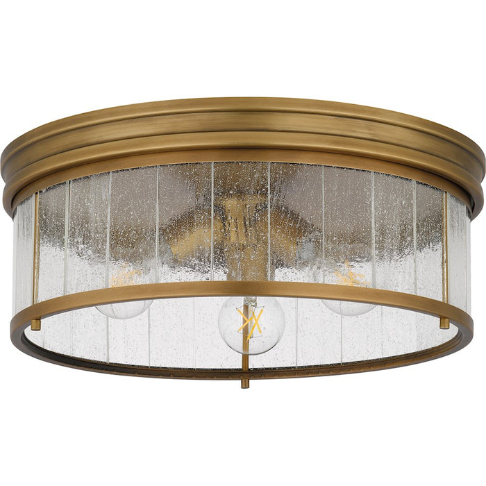 Quoizel Theodora 3 Light Flush Mount, Brass/Clear Seedy Glass