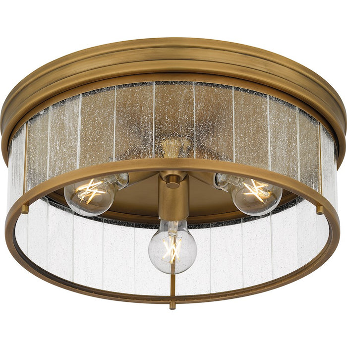 Quoizel Theodora 3 Light Flush Mount, Brass/Clear Seedy Glass