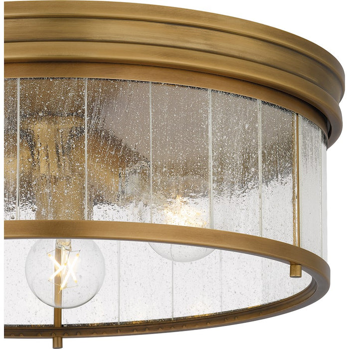 Quoizel Theodora 3 Light Flush Mount, Brass/Clear Seedy Glass