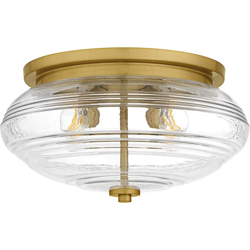 Quoizel Gatonby 4Light Flush Mount, Brushed Gold/Clear Ribbed Glass